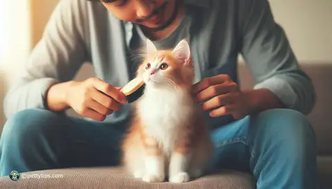 Teaching grooming etiquette to newly adopted cats